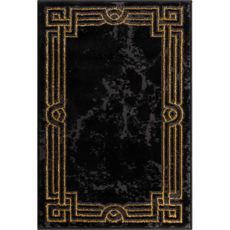 Fairmont Marble Abstract Black Gold Glam Area Rug for Living Room, Bedroom, Dining Room and Hallway
