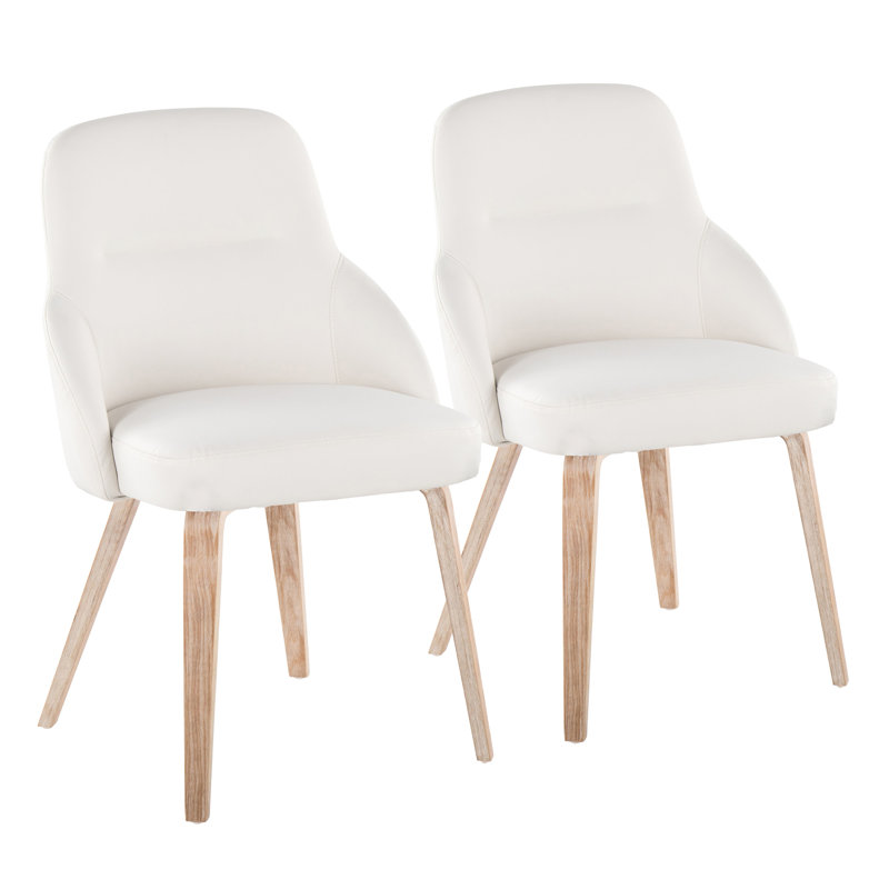 Lot de 2 chaises blanches en similicuir avec pieds en bois blanchi et courbé, assise rembourrée pour un confort optimal à l'intérieur, capacité de charge maximale de 113 kg (250 lb).