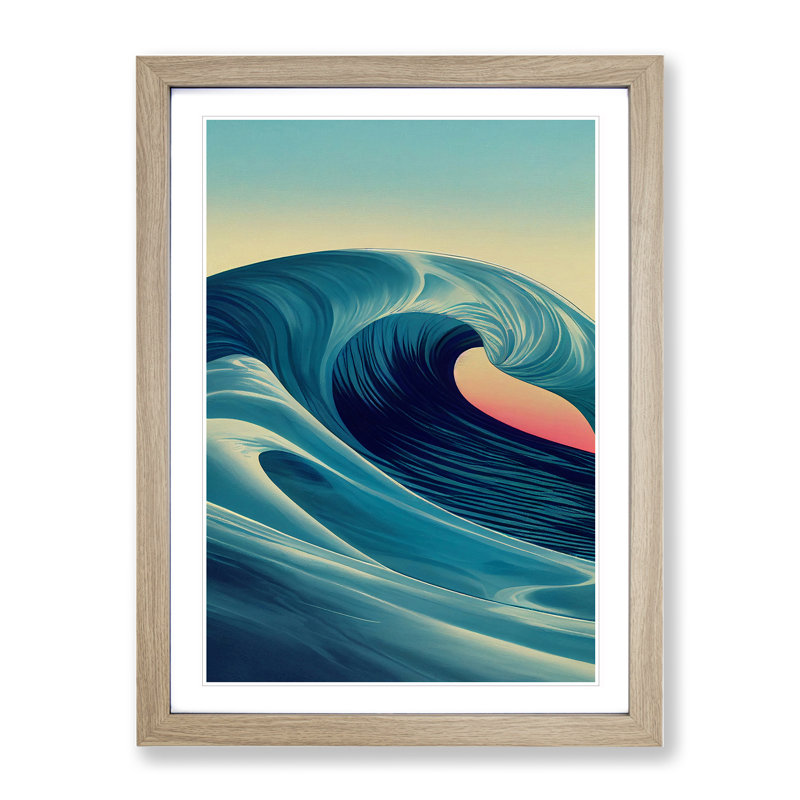 Sunset Ocean Wave No.1 - Single Picture Frame Painting, 64cm H x 46cm W x 2cm D, Oak Framed