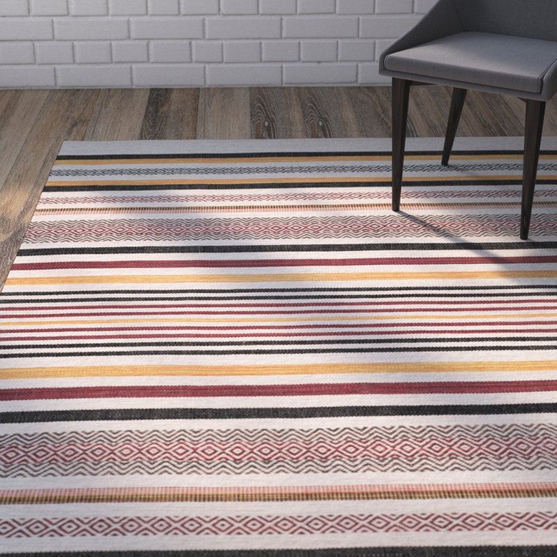 Estepp Hand Woven Cotton Striped Rug, Rectangle 5' x 8'