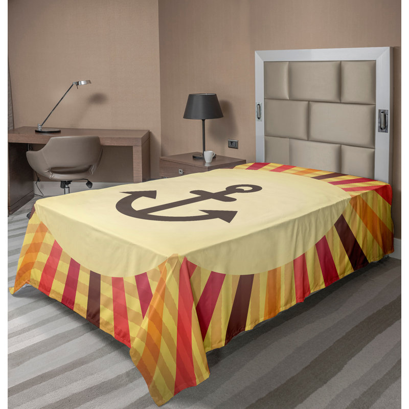Ambesonne Vintage Top Flat Sheet Pop Art Sailing Anchor Cream Red Orange, Twin Flat Sheet