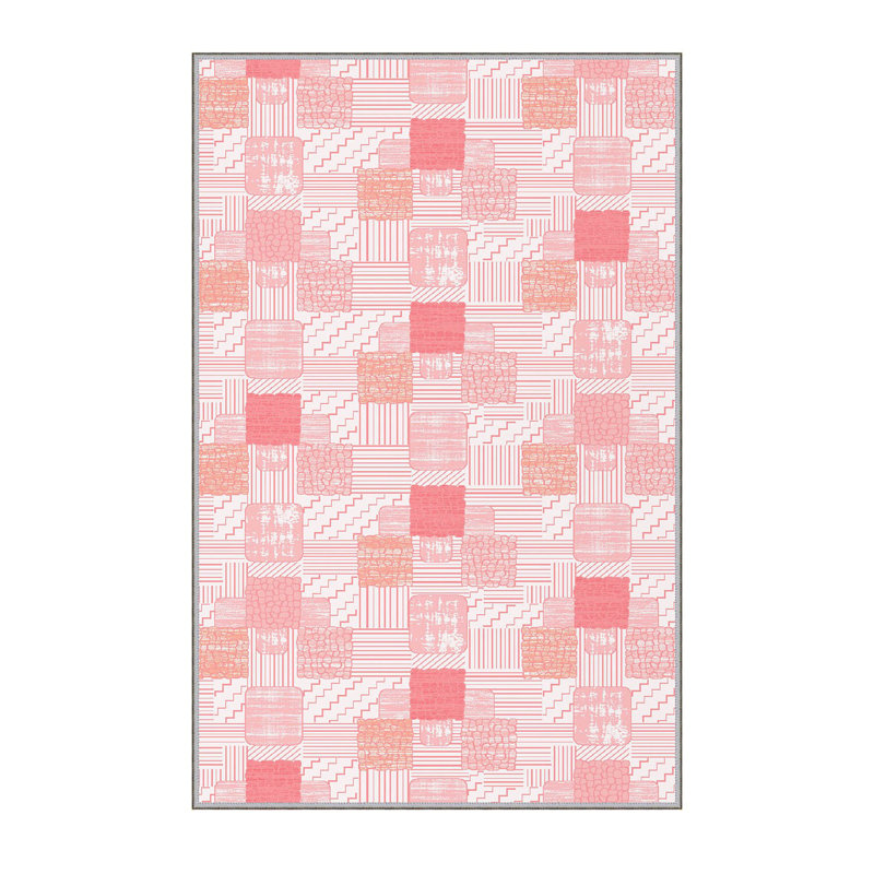 Tapis rose en polyester tissé à plat à la machine Demyiah, Rectangle 5 pi 11 po x 9 pi 2 po