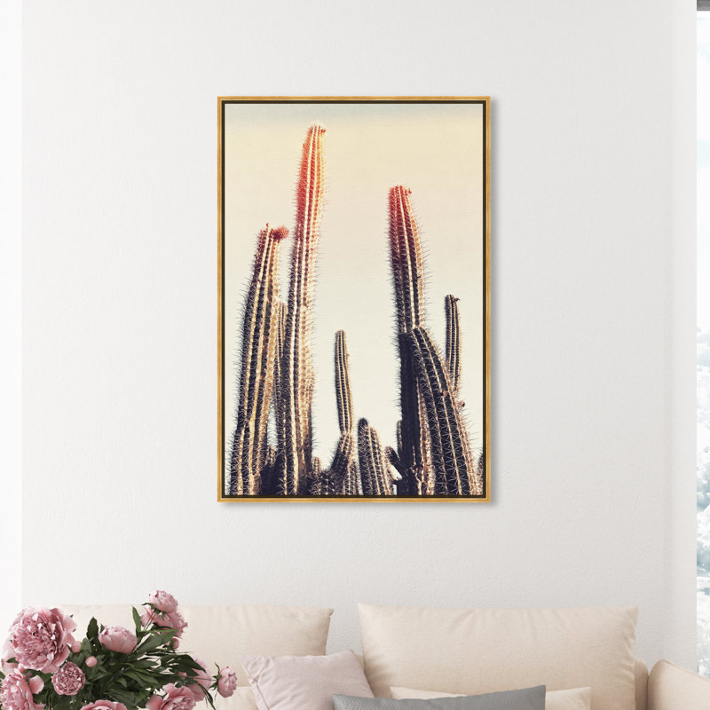 Cactus Lighting Bright Botanicals - reproduction de photo, Cadre flottant doré, H 15 po x l 10 po x P 1,5 po