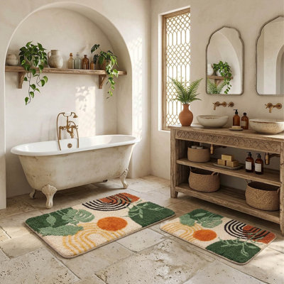 Ensemble de tapis de bain Boho, ensemble de 2 tapis de salle de bain en microfibre absorbant antidérapant