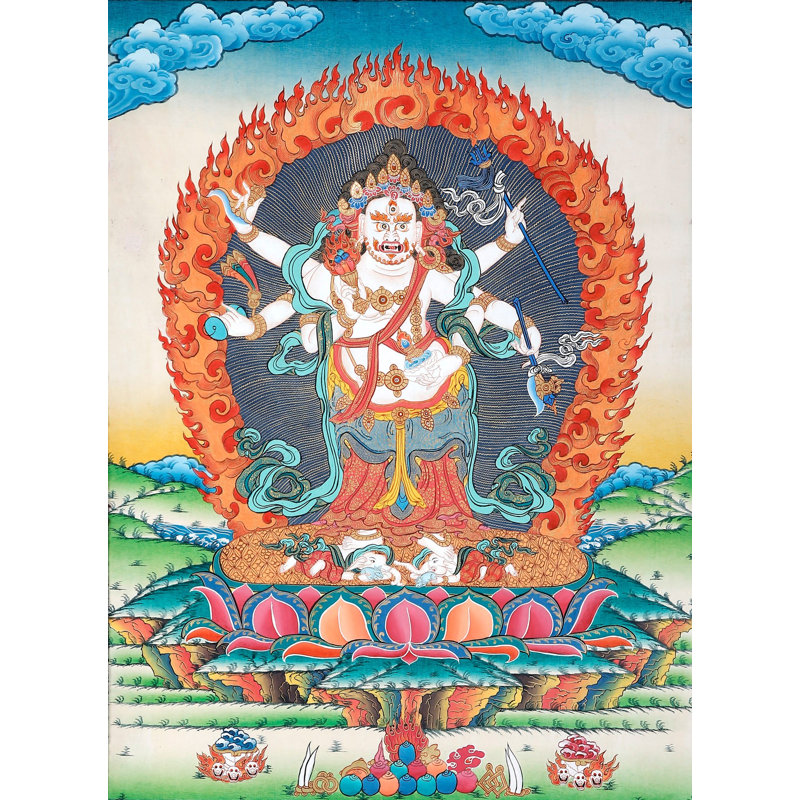 Bouddha tibétain Mahakala blanc à six bras