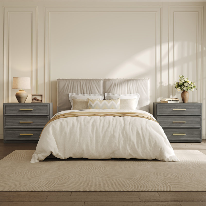 Table de chevet 3 tiroirs Cesiro Accent, Ensemble de 2, Gris