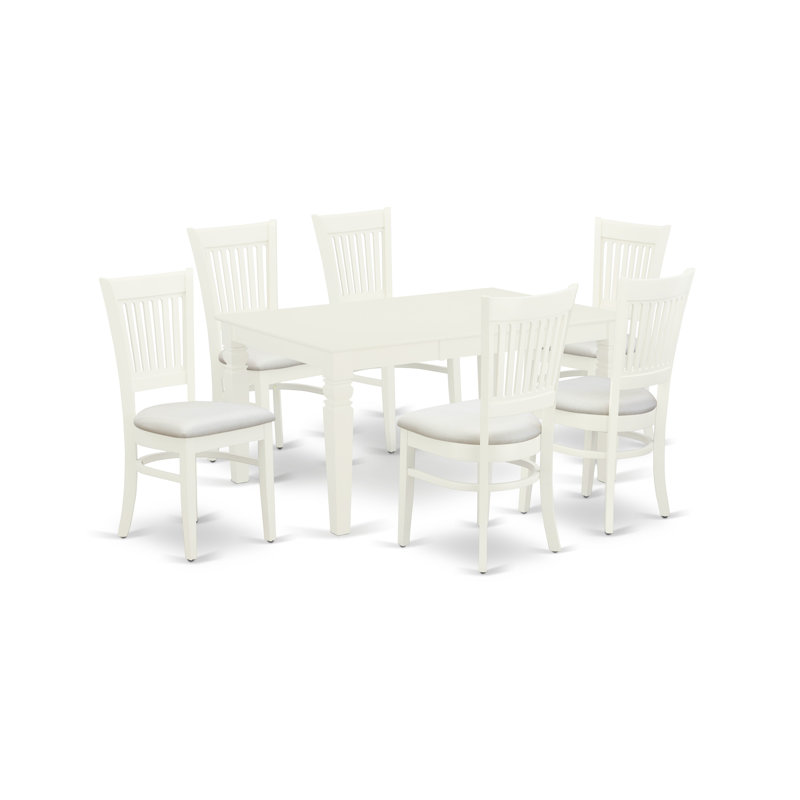 Ensemble de table de salle à manger 7 pièces composé d'une table de cuisine rectangulaire avec rallonge papillon et 6 chaises en lin