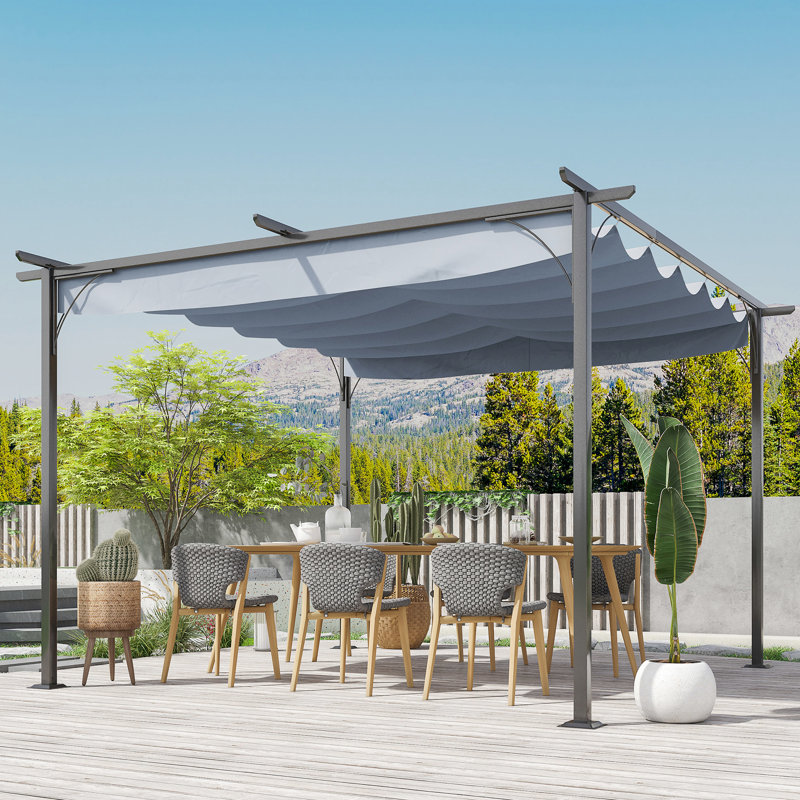 Pare-soleil d'extérieur rétractable Pergola 11,5 'X avec protection pour le jardin, le barbecue, le patio, la structure en acier de la cour arrière, la cour arrière à cadre robuste gris, le barbecue