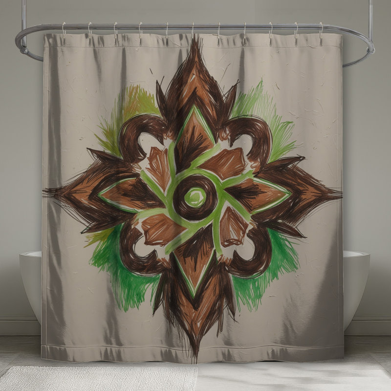Rideaux de douche brun / vert mandala très longs, L 70 po x H 93 po
