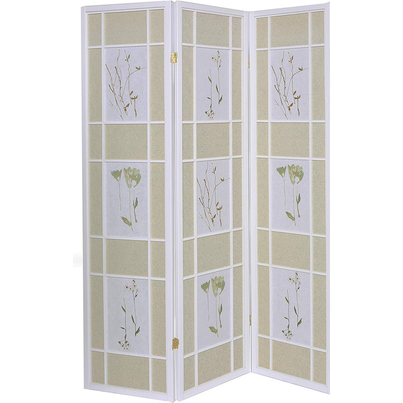 Cloison pliante en bois massif Boothbay, 3, Blanc