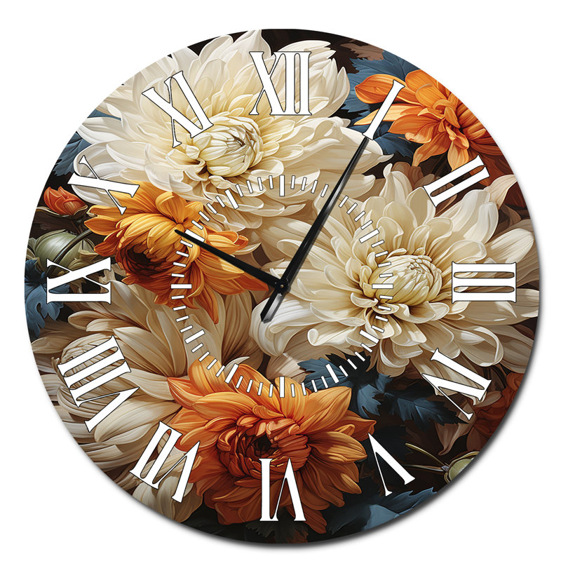 Horloge murale florale et botanique à motif d'automne Chrysanthemums, Surdimensionné