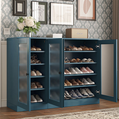 Armoire de rangement 100% en bois massif avec portes en verre givré, tablettes réglables, rangement modulaire pour vestibule, l 48,5 po x H 35,75 po