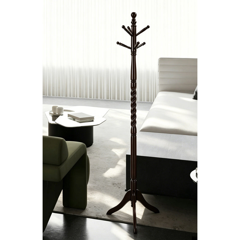 71.5" Free Standing Twist Wooden Coat Rack, Espresso