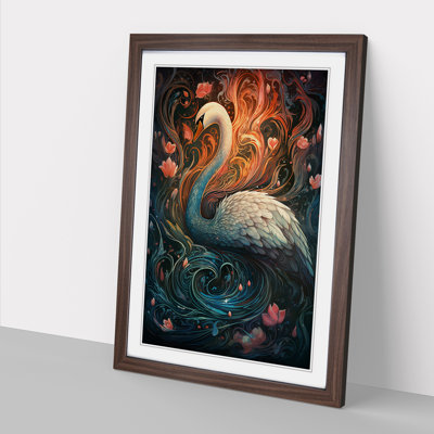Swan Nouveau No.2 - Single Picture Frame Print on Wood