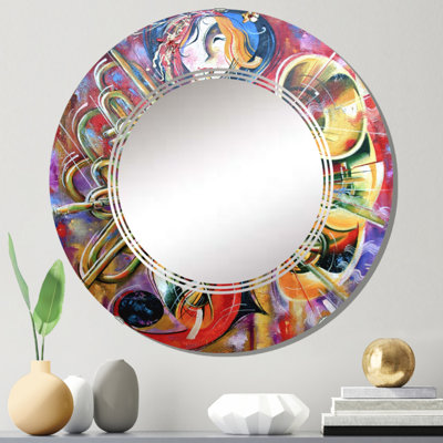 Abstrait impression musicale multicolore - miroir mural bohémien et éclectique rond