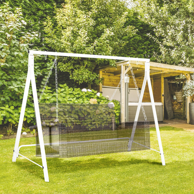 Strong Metal Swing Frame In White, 528 Lbs Capacity, For Backyard Patio Lawn Playground Happiness Porch Stand, Weight Outdoor Relaxation