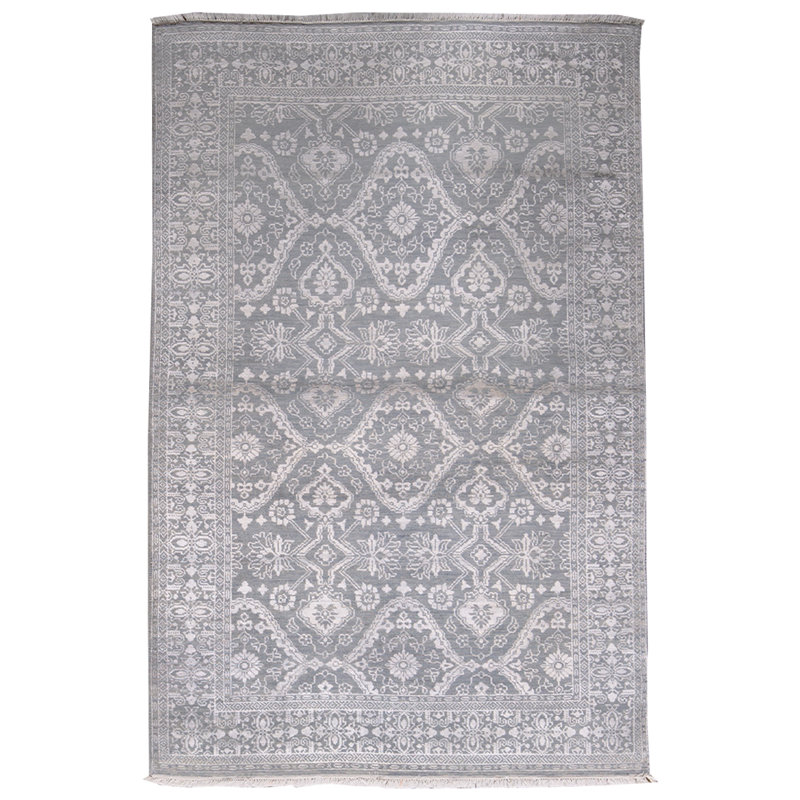 Tapis bleu clair et argent noué à la main de haute qualité