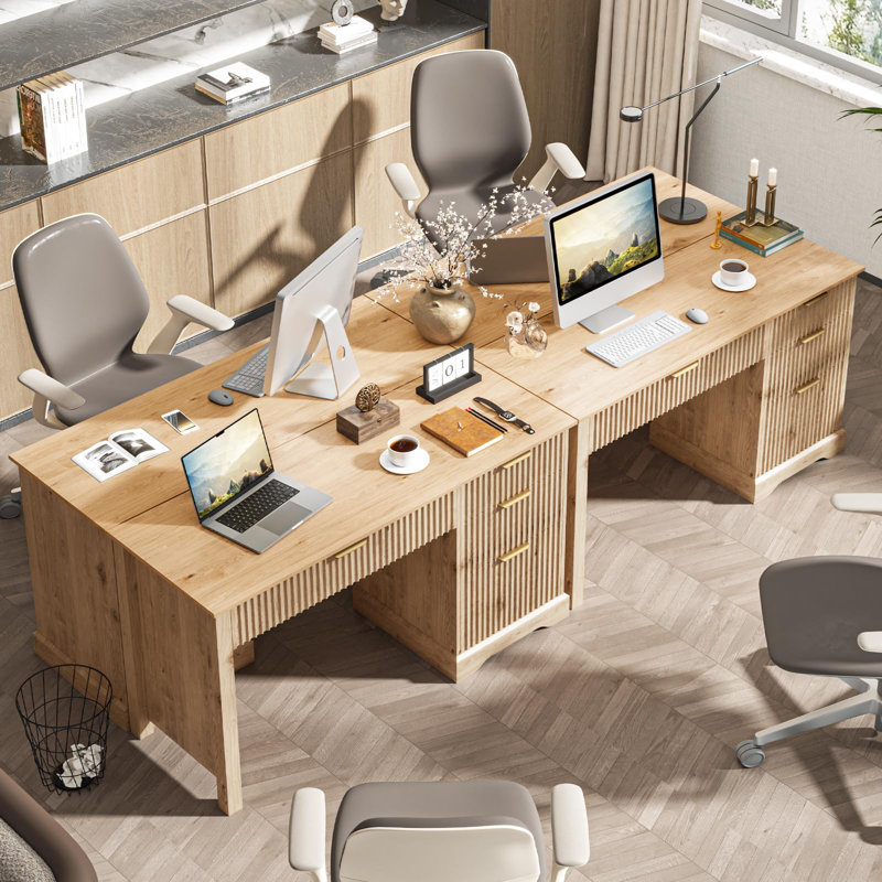 Fluted Executive Desk With Drawers With Ample File Drawer