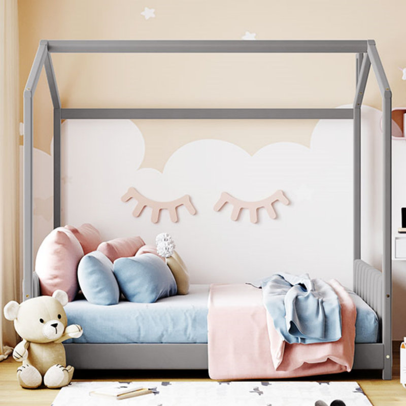 Velvet House Bed Wood Bed, Full
