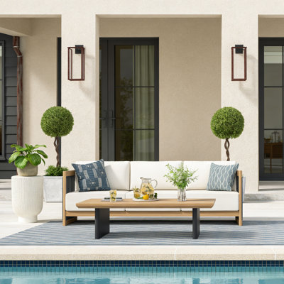 Sereno Patio Aluminum Conversation Set With Sofa, Coffee Table And Cushions