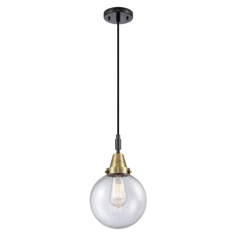Downtown Urban - Caden Frederick - Mini luminaire suspendu à cordon 8 po - Finition laiton antique noir - Abat-jour blanc mat