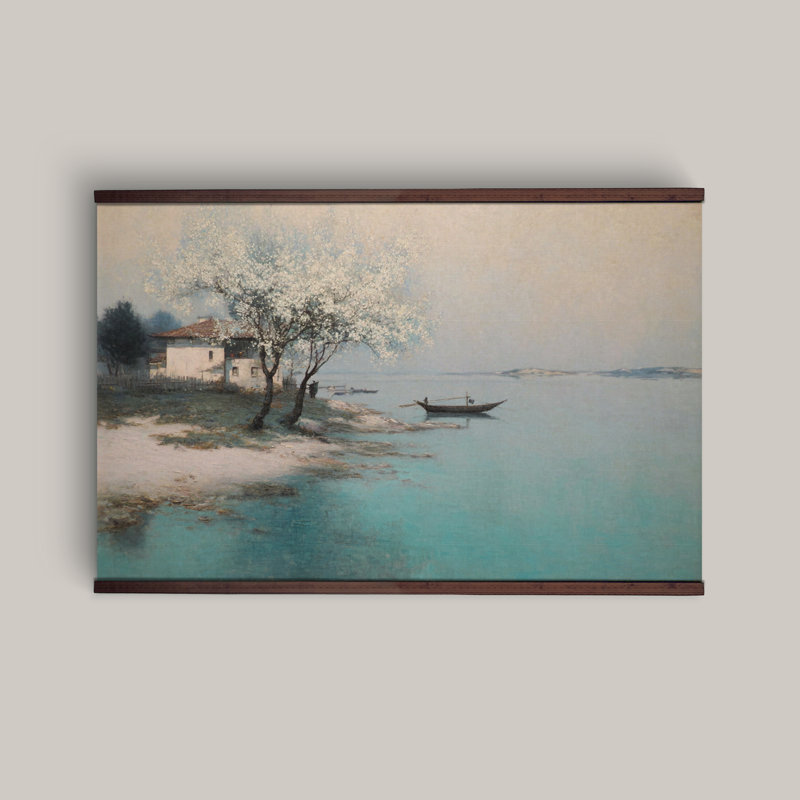 Tapisserie côtière méditerranéenne, toile bord de mer, scène de plage, H 32 po x l 48 po