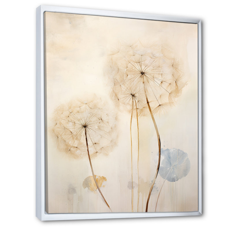 Dandelion Mute Tone IV sur toile, Cadre flottant blanc, H 20 po x l 12 po x P 1 po