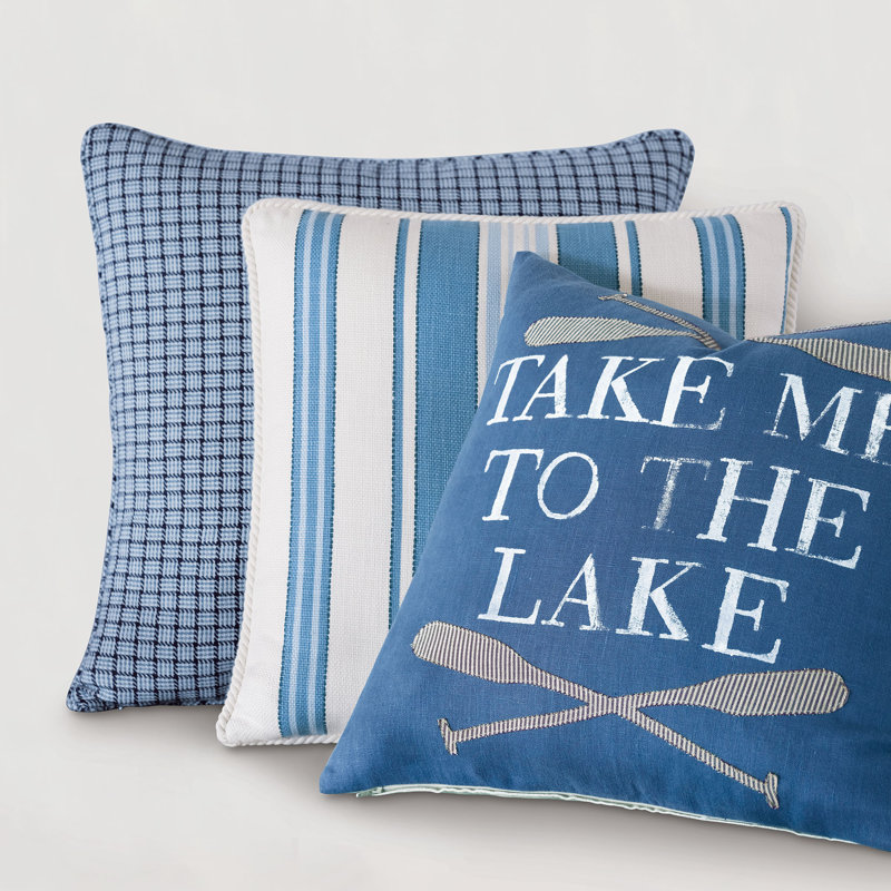 Alvin Linen Square Pillow Cover & Insert, 22"H x 22"W, Blue/Plaid