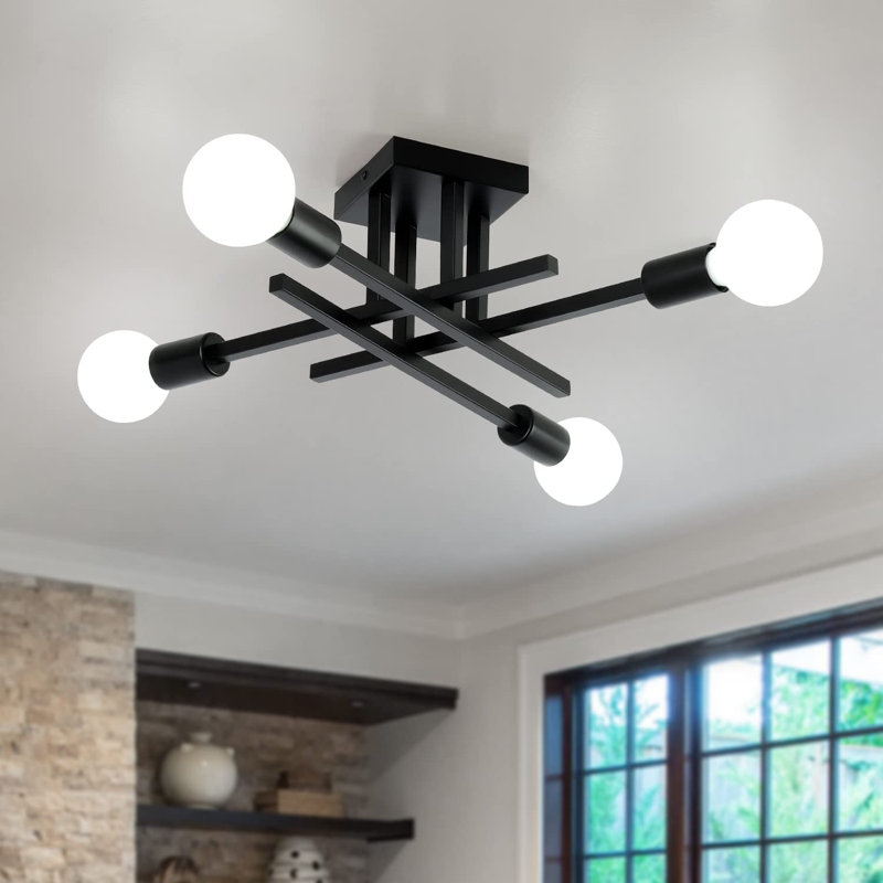 Doraelia 4-Light 18.11'' Dimmable Sputnik Modern Linear Chandelier Semi Flush Mount Ceiling Fixture, Black