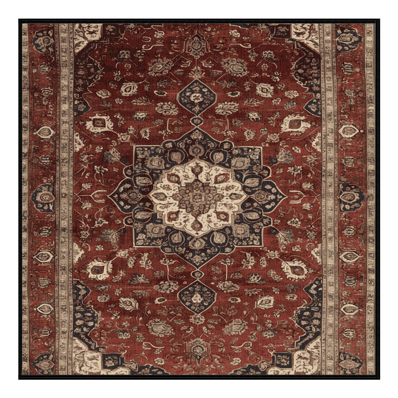 Tapis persan noir lavable à la machine, Carré 7 pi