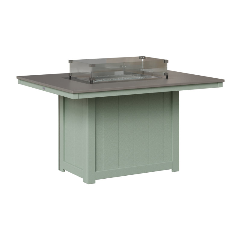Donoma Rectangular Dining Fire Pit Table, 30" H x 41" W x 54" D, Hammered Top Stainless with Seafoam Base