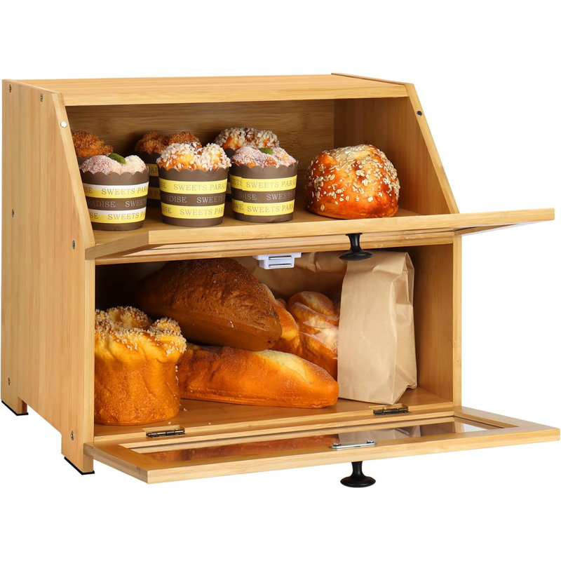 Grande boîte à pain à double couche en bambou pour comptoir de cuisine, bac de rangement à pain à 2 niveaux pour adultes, personnes âgées et enfants, idéale pour la cuisine et le salon