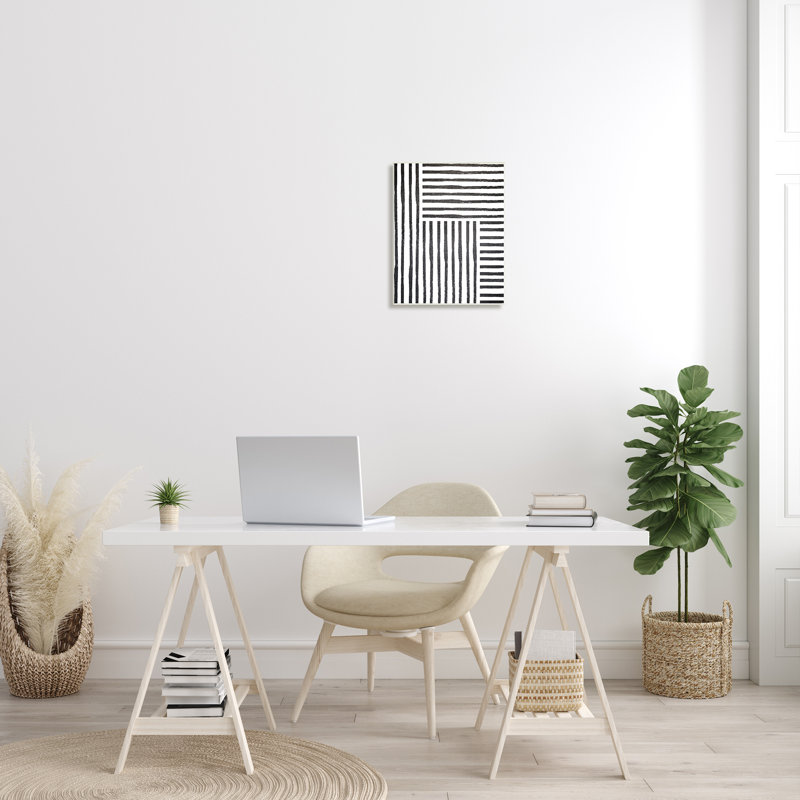 Dominante à motifs, lignes perpendiculaires abstraites minimalistes par - impression, Bois, H 19 po x l 13 po x P 1 po