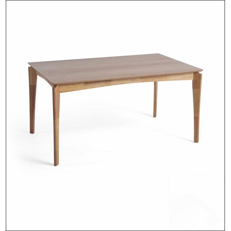 Table de salle à manger 6 places, bois d'hévéa avec placage de noyer, style Mid-Century