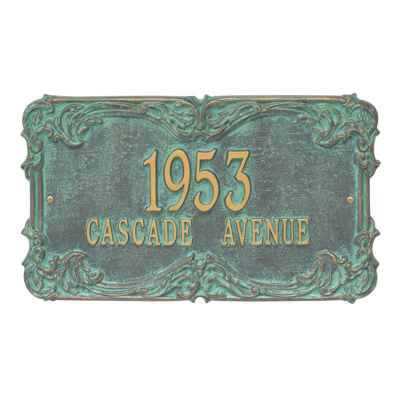 Signature Series 2-Line Wall Address Plaque, Verdigris, Bronze, Yes