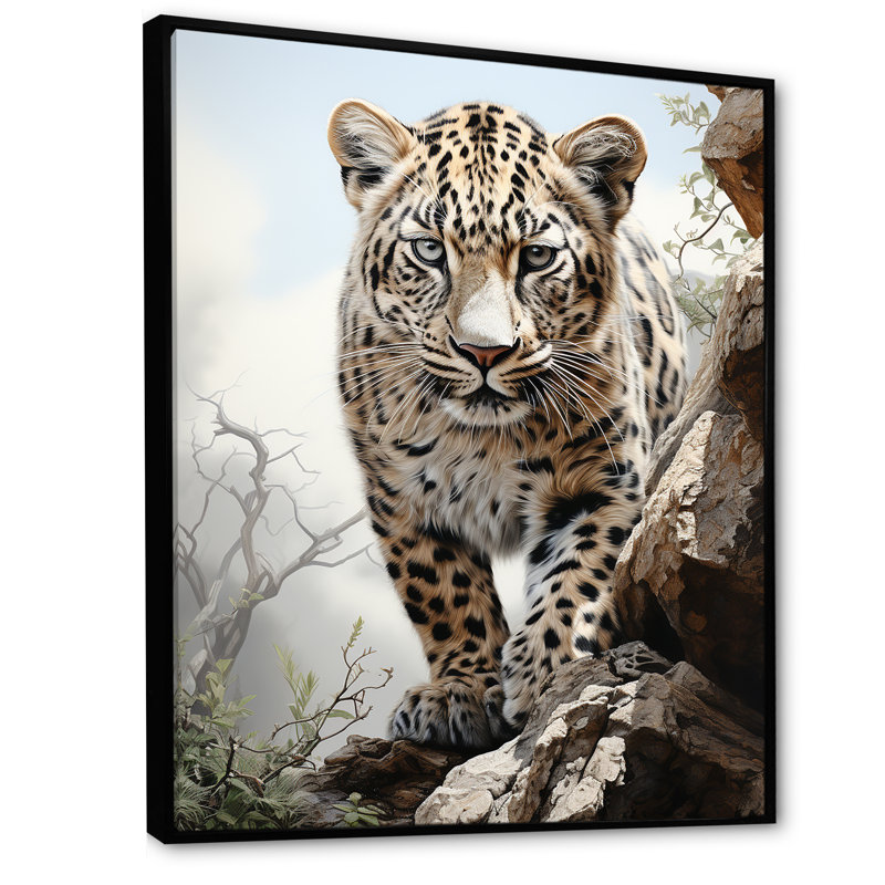 Impression sur toile majestueuse Leopardgaze of the Wild, Cadre flottant noir, H 40 po x l 30 po x P 1,5 po