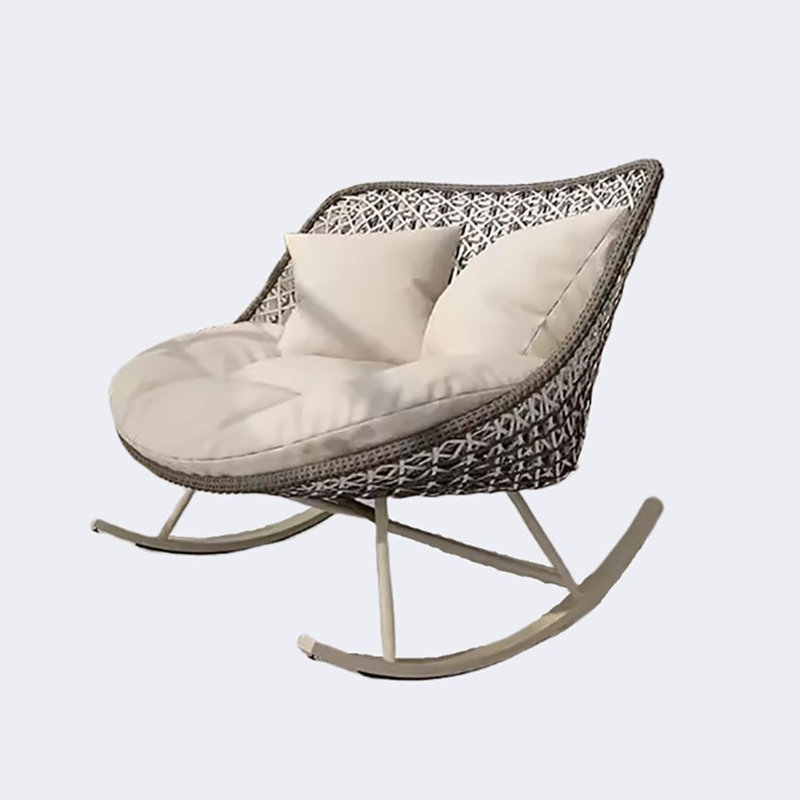 Chaise berçante décontractée simple et moderne, Blanc cassé, Gris / Blanc cassé