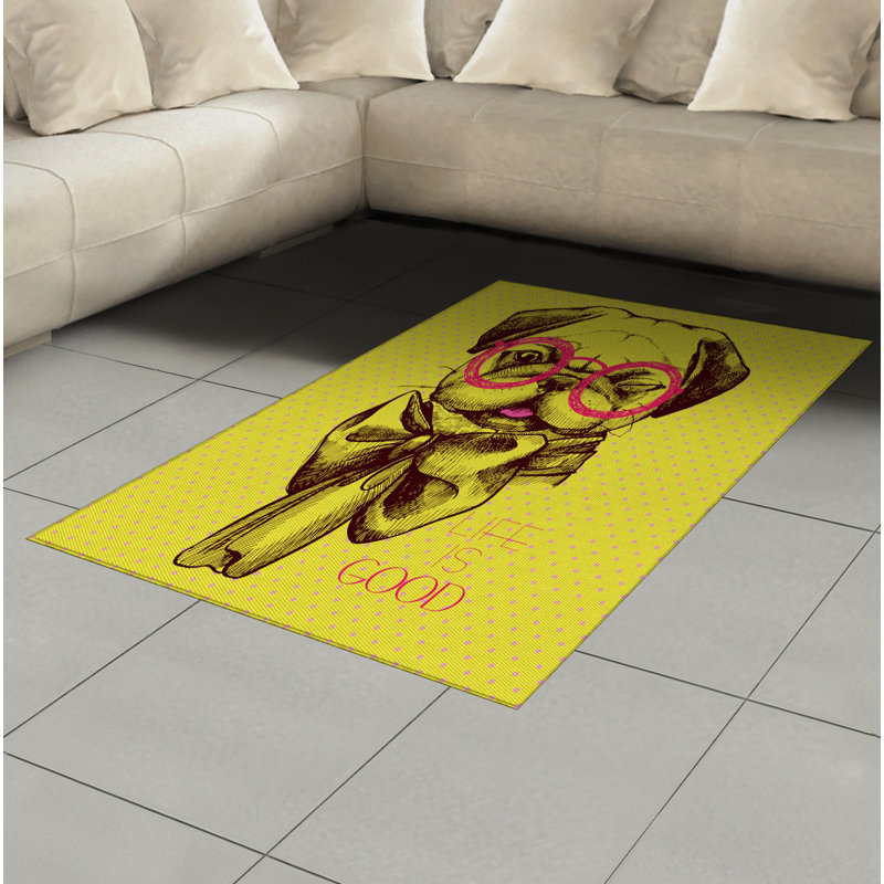 Tapis décoratif à longs fils en fibre de polyester à haute densité Pug, Rectangle— 4 pi x 5 pi 8 po