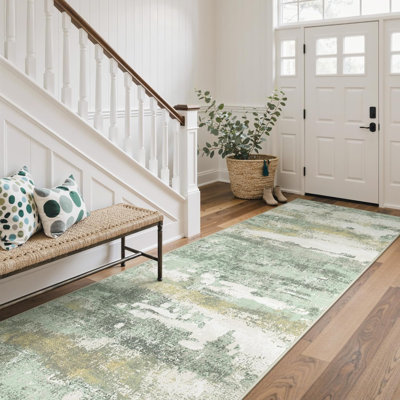 Tapis de couloir pour la cuisine de couloir, tapis de couloir lavable à la machine de 2 pi 6 po x 6 pi pour le vestibule, tapis décoratifs modernes et doux, revêtement de sol à poils courts avec envers antidérapant, vert clair