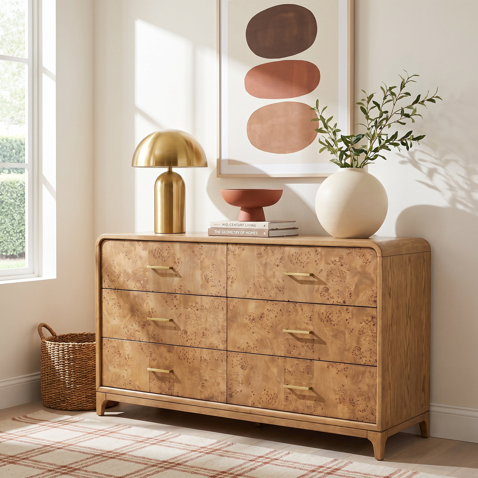 62" Burl Wood Double Dresser