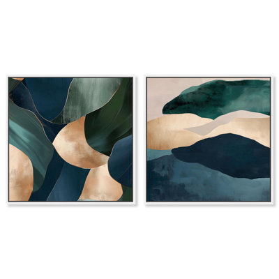 Navy Emerald Set Canvas Set of 2 Blue Green Abstract by 