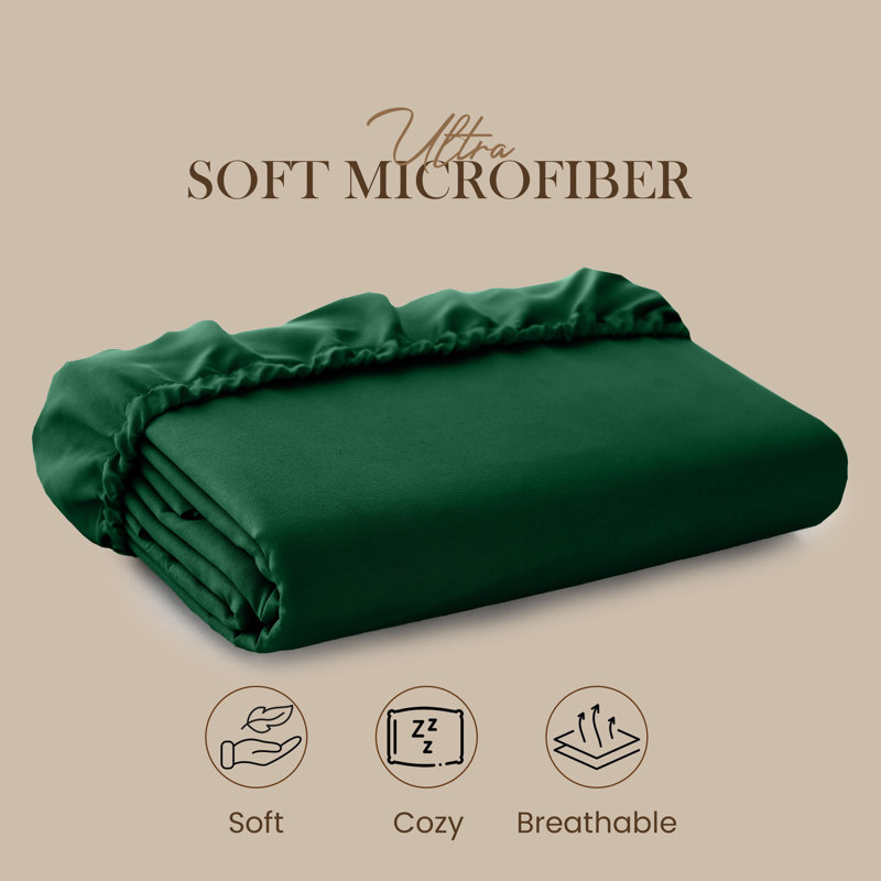 25cm Deep Pocket Fitted Sheet - Soft Microfiber Elasticated Bed Sheet Bottom, King (5'), Emerald