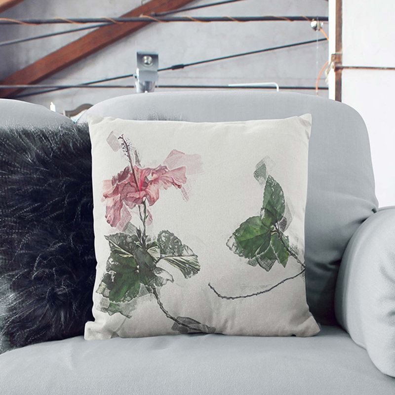 Pink Hibiscus Plant Cushion with Filling, 55cm H x 55cm W x 20cm D, Stone