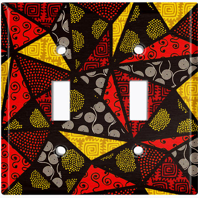 Metal Light Switch Plate Outlet Cover (Safari Pattern African Tribal Stained Glass Triangular Red Yellow   - Single Toggle)