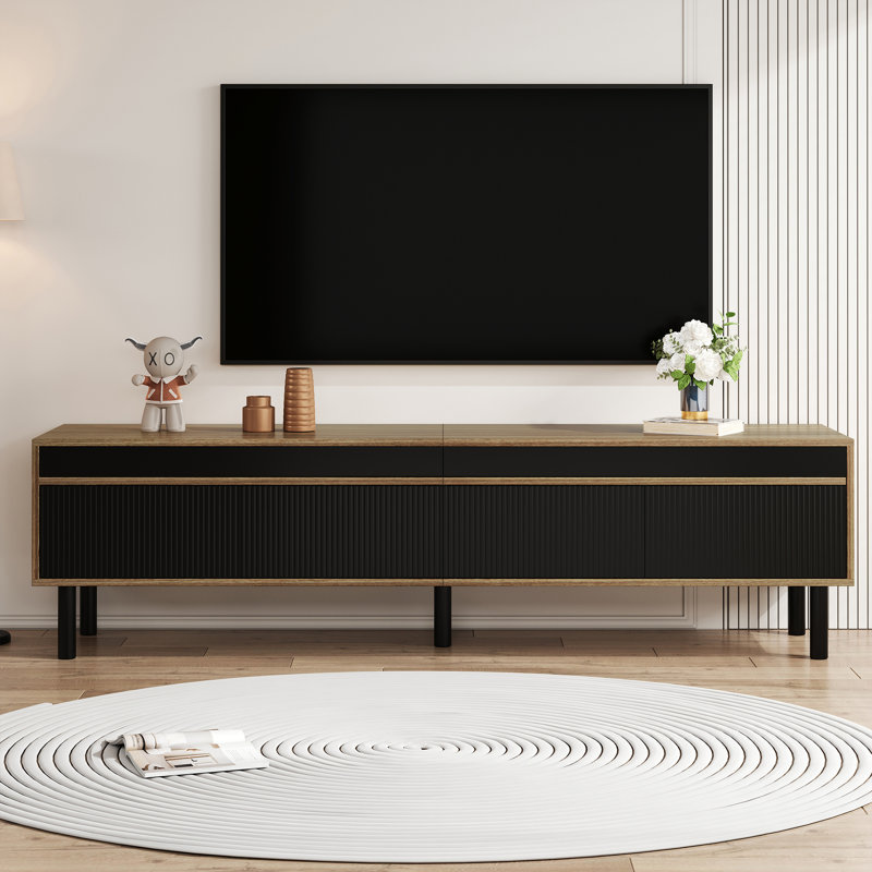 Jaxenor TV Stand, 4 Door TV Cabinet for 65 Inch TV, Black and Wood Finish