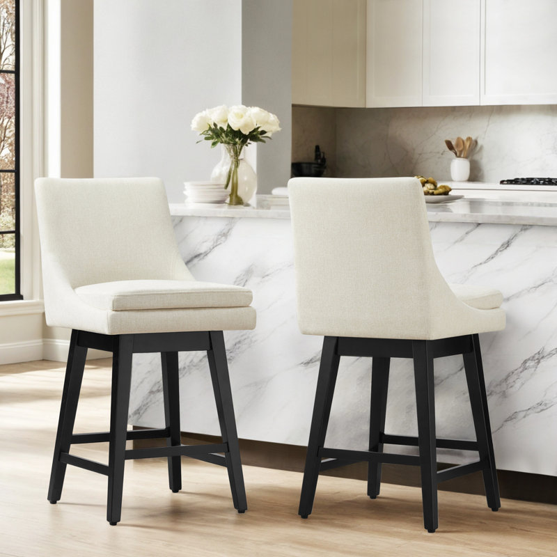 Aleksy Swivel Counter & Bar Stool, Counter Stool (26.5" Seat Height), Cream