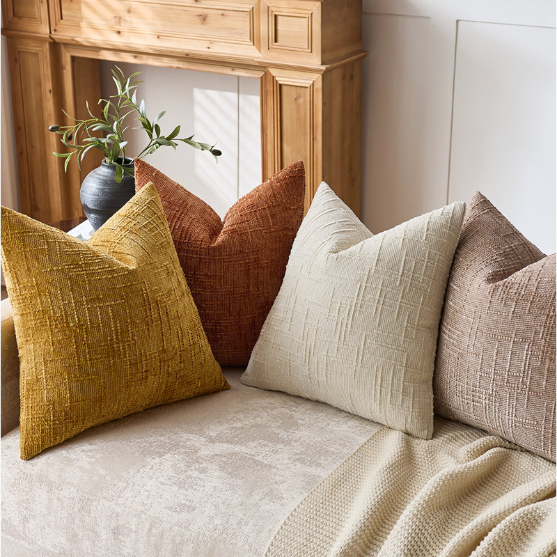 Textured Chenille Throw Pillow Covers, Yellow, Square 20"
