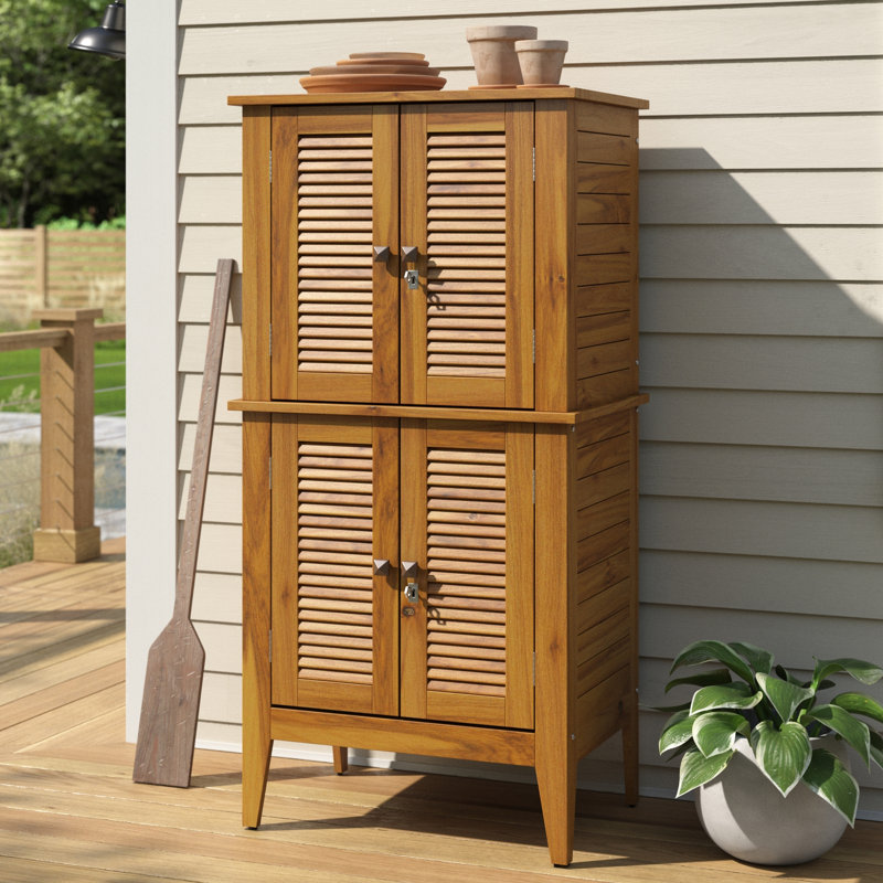 Beachcrest Home™ Anjenette 32'' W 195.05 Gallons Water Resistant Solid Wood Acacia Lockable Cabinet Deck Box, Golden Teak