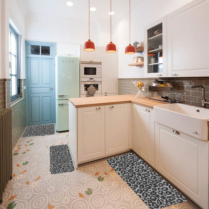 Ensemble de 3 tapis de cuisine gris et noir à imprimé léopard pour la cuisine et la chambre à coucher