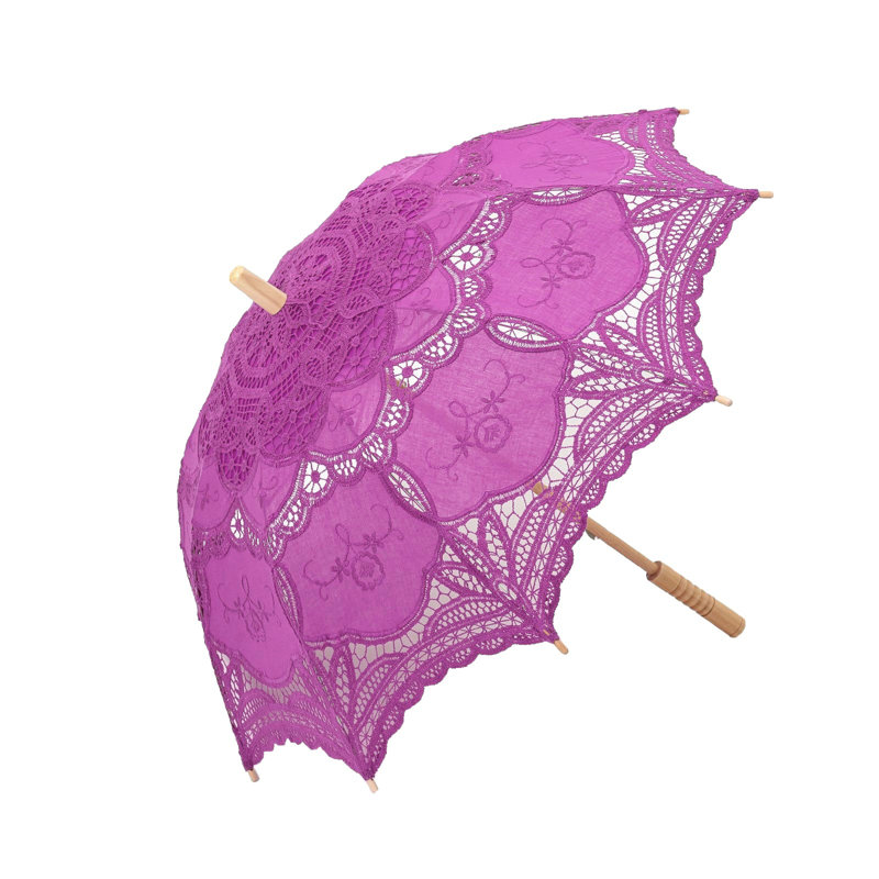 Parasol en dentelle avec poignée en bois, Mauve